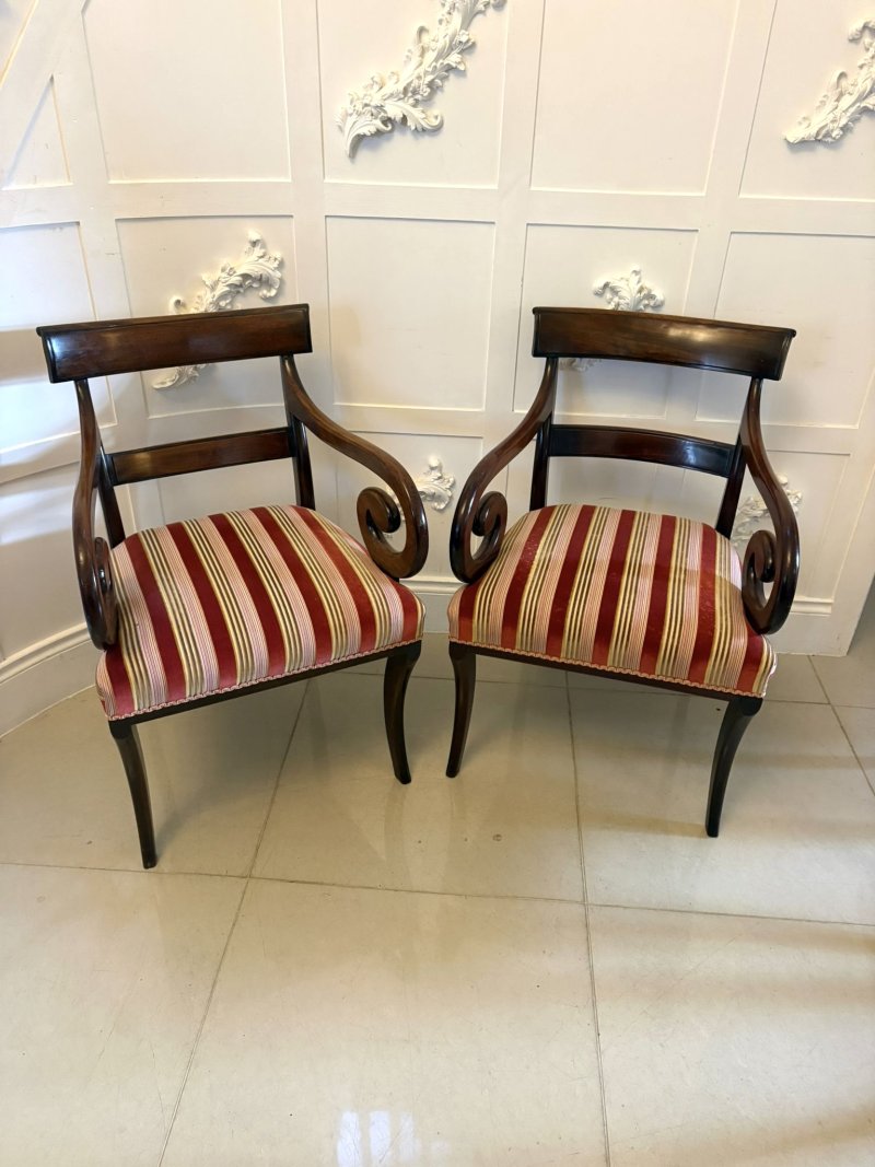 Antique Regency Mahogany Dining Chairs Set of Eight Including Two Carvers Scroll Arms - Image 18